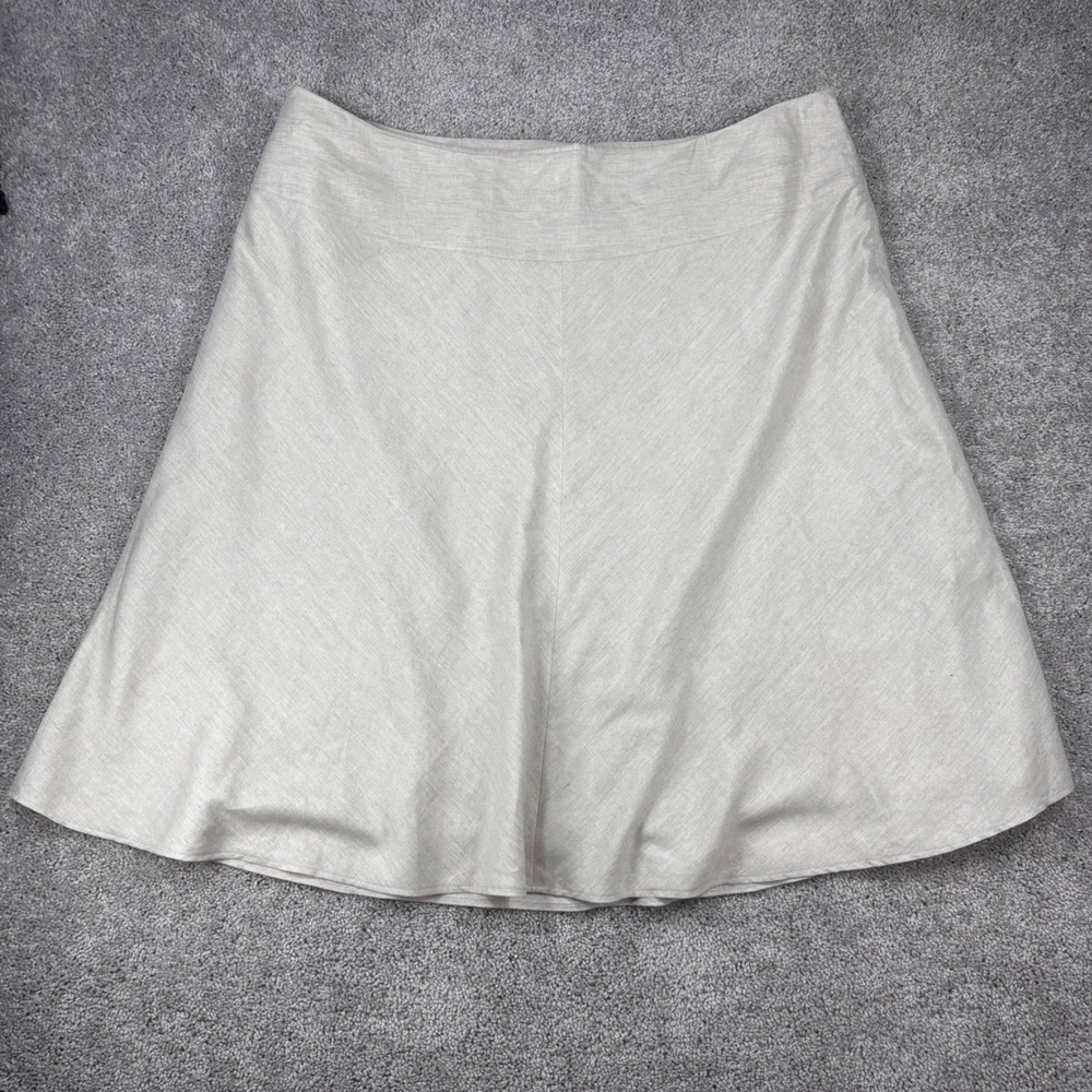 Covington Woman Linen Blend A-Line Midi Skirt Beige Plus Size 26W Side Zip Lined